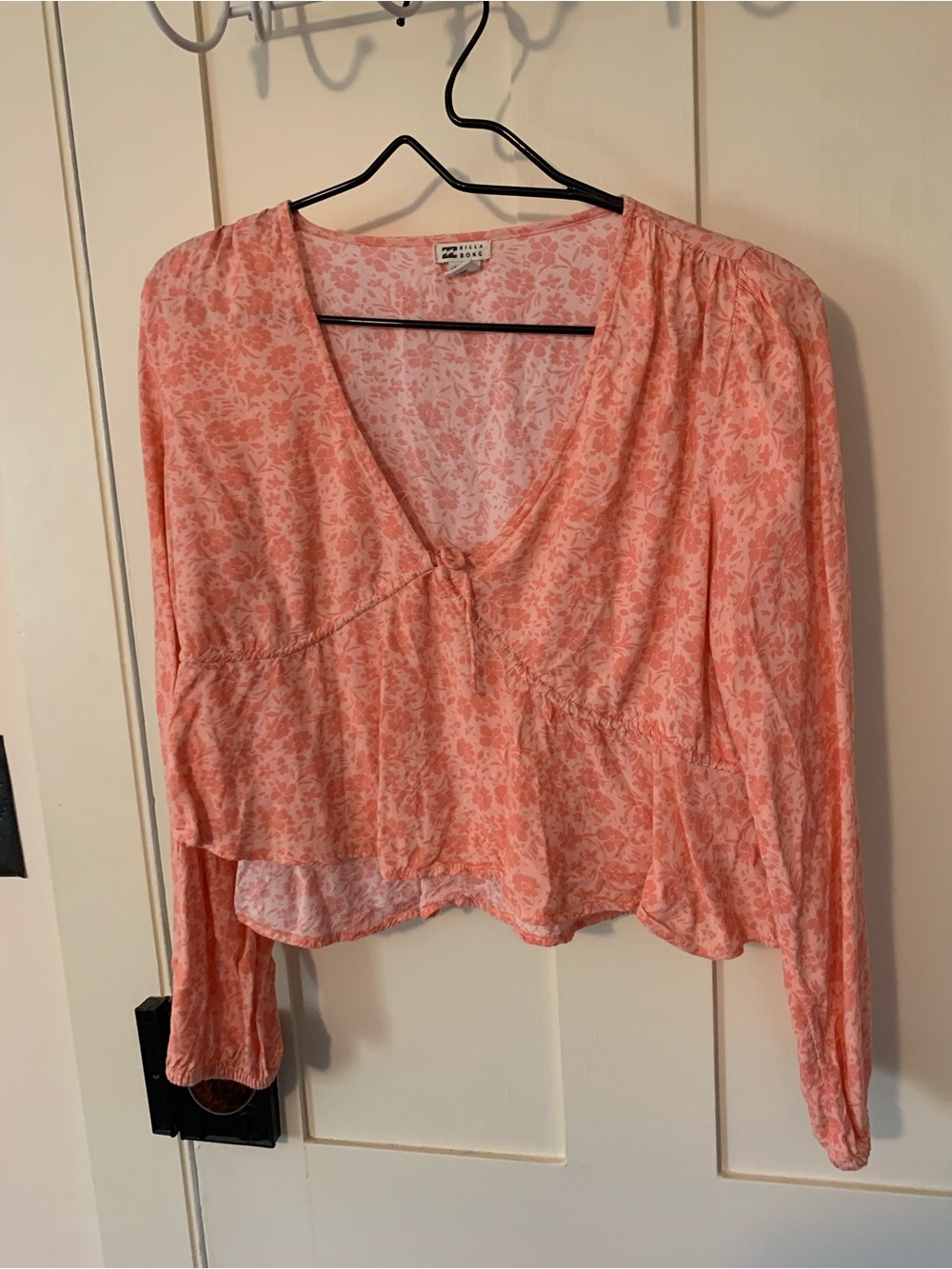 Billabong Coral Pink Floral V-Neck Peplum Blouse